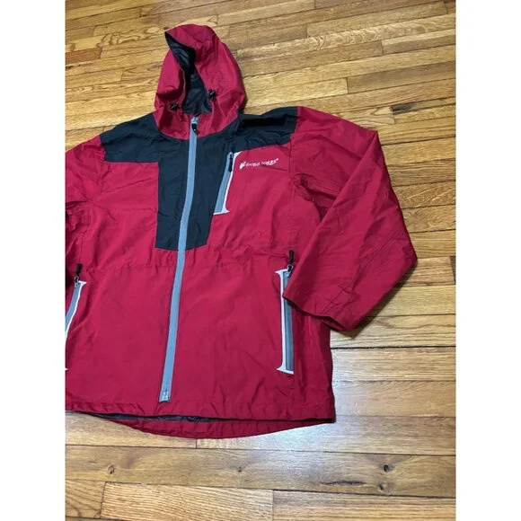 Frogg Toggs Mens Windbreaker Rain Jacket Sz Large Red Hooded Full Zip Polyester - Picture 2 of 6